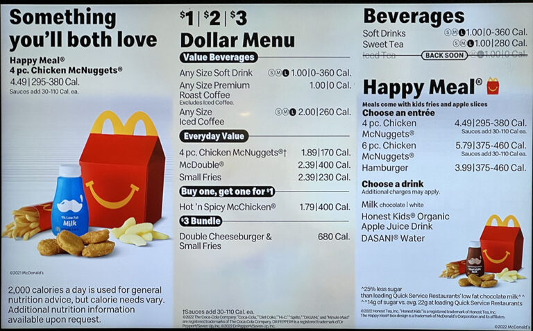 Mcdonalds Menu Happy Meal With Prices