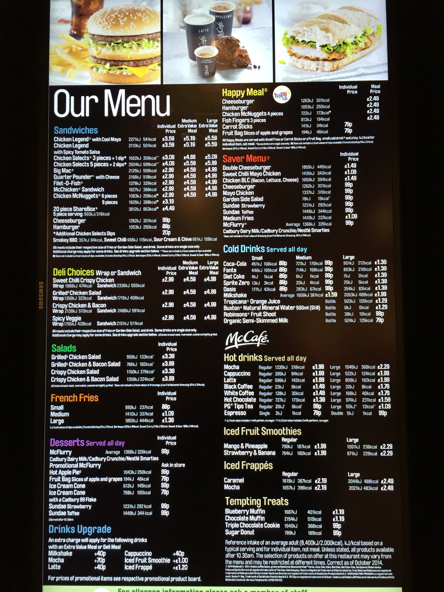 Mcdonalds Uk Menu With Prices